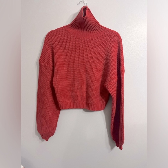 ZAFUL sz Lg Long Sleeve Pullover Cropped Mock Neck Lantern Sleeve Ribbed Sweater - Picture 1 of 9